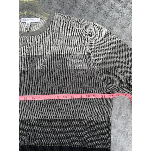 Calvin Klein Men’s Black Gray Striped Knit Pullover Sweater Sz L NWT 100% Cotton - Picture 5 of 15